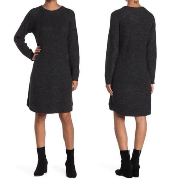 Madewell Curved Hem Sweater Dress M Wool Blend Long Sleeve Donegal Thunder Gray - Picture 14 of 14